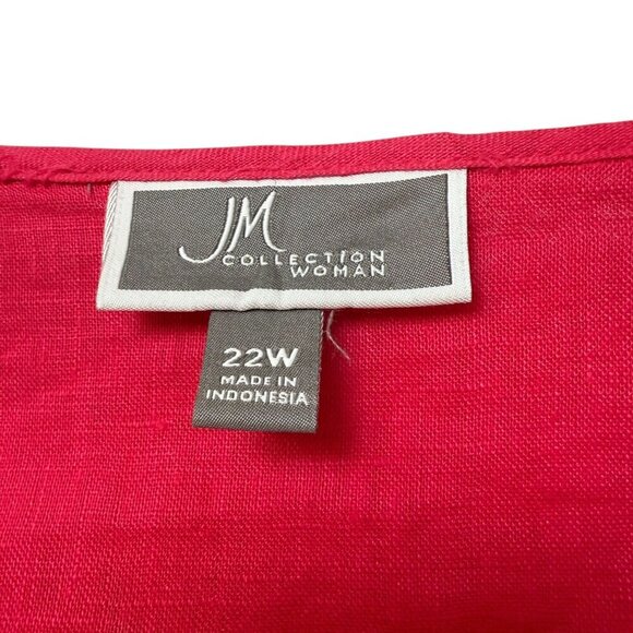 JM Collection 100% Linen Top Plus Size 22W Pink Tunic Blouse Button Front - Picture 4 of 11